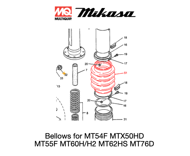 353332870 Orange Bellows for Multiquip Mikasa MTX50HD Jumping Jack Rammers