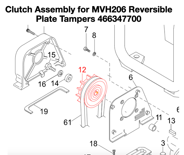 466347700 Clutch Assembly for MVH206 Reversible Plate Tampers by Multiquip Mikasa