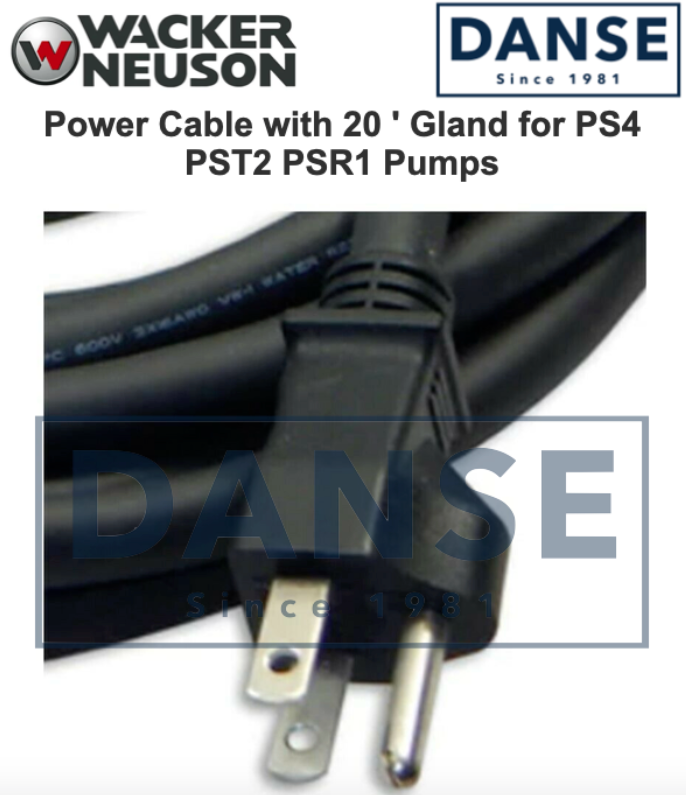 5000150406 Power Cable with 20' Gland for PS4 PST2 PSR1 Pumps by Wacker Neuson